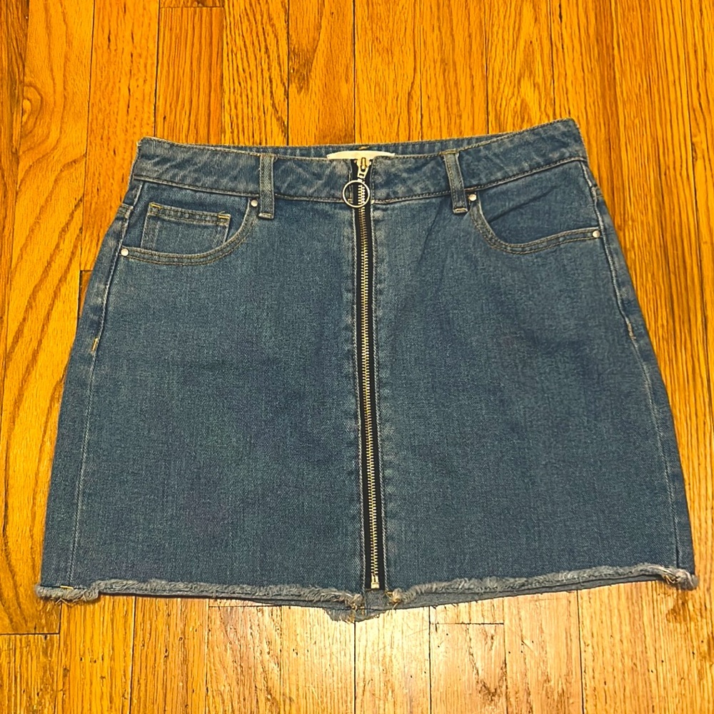 PACSUN Full Zipper Medium Blue Denim Jean Mini Skirt Waist Size 28 Medium